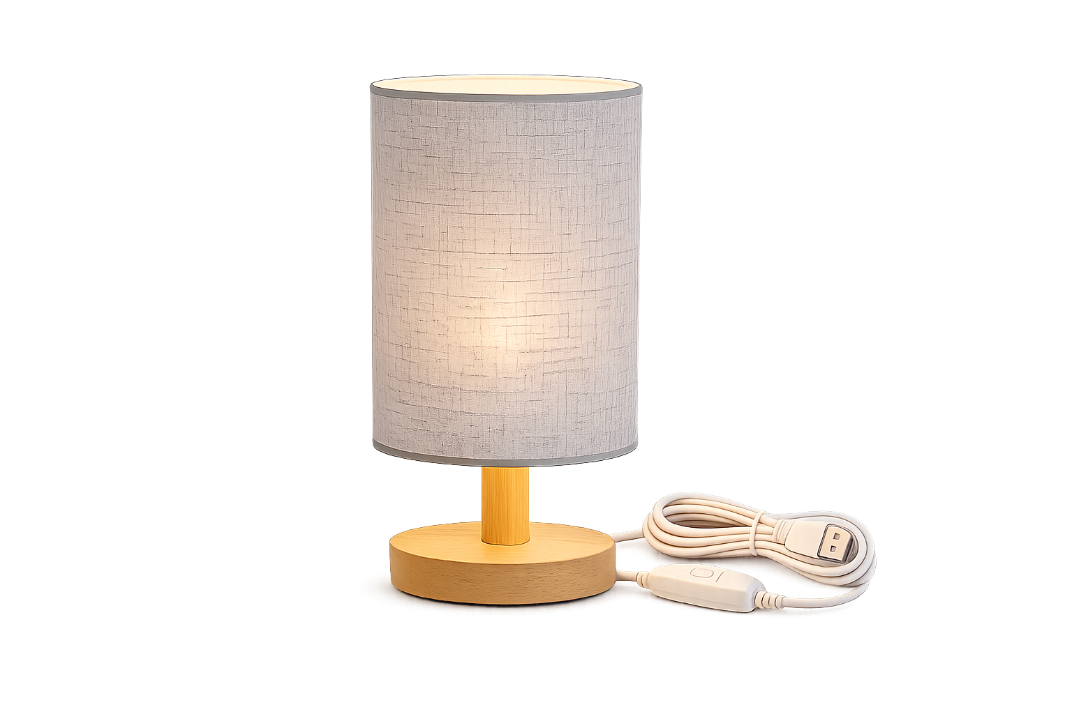 Minimalist LED Bedside Lamp – USB Powered, Dimmable Warm Light, Wooden Base
